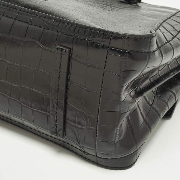 مملوكة مسبقًا Marc by Marc Jacobs The Director Black Patent and Croc Embossed Leather Tote