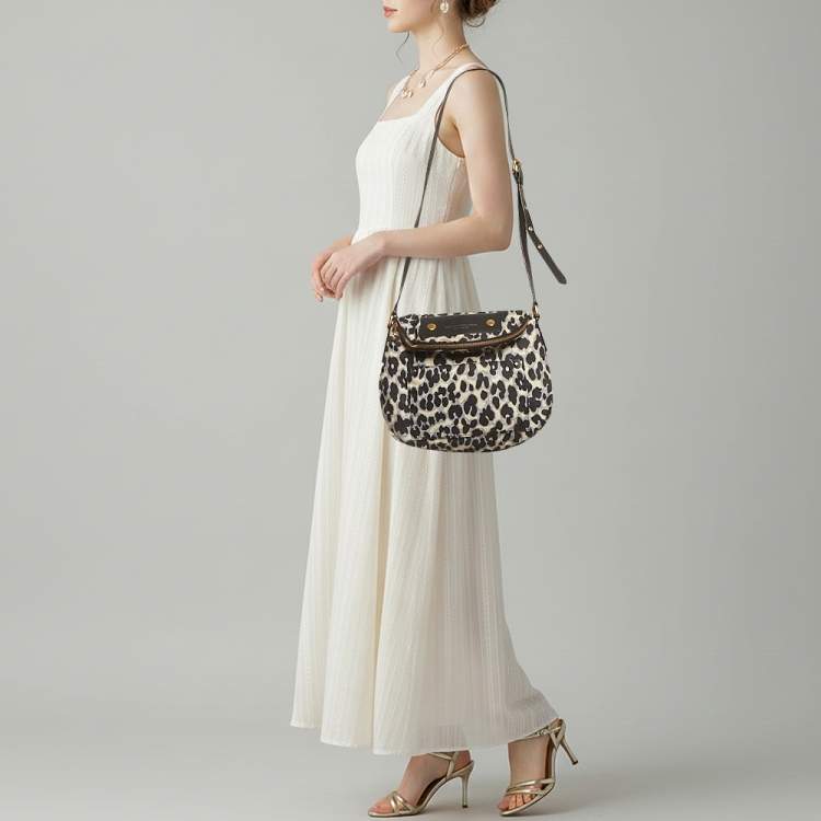 Pre Owned Marc by Marc Jacobs Preppy Natasha Black/White Leopard Print Nylon Crossbody Bag