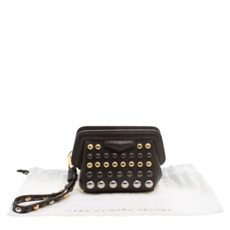 Pre Owned Marc by Marc Jacobs Dark Brown Leather Studded Thunderdome Clutch 