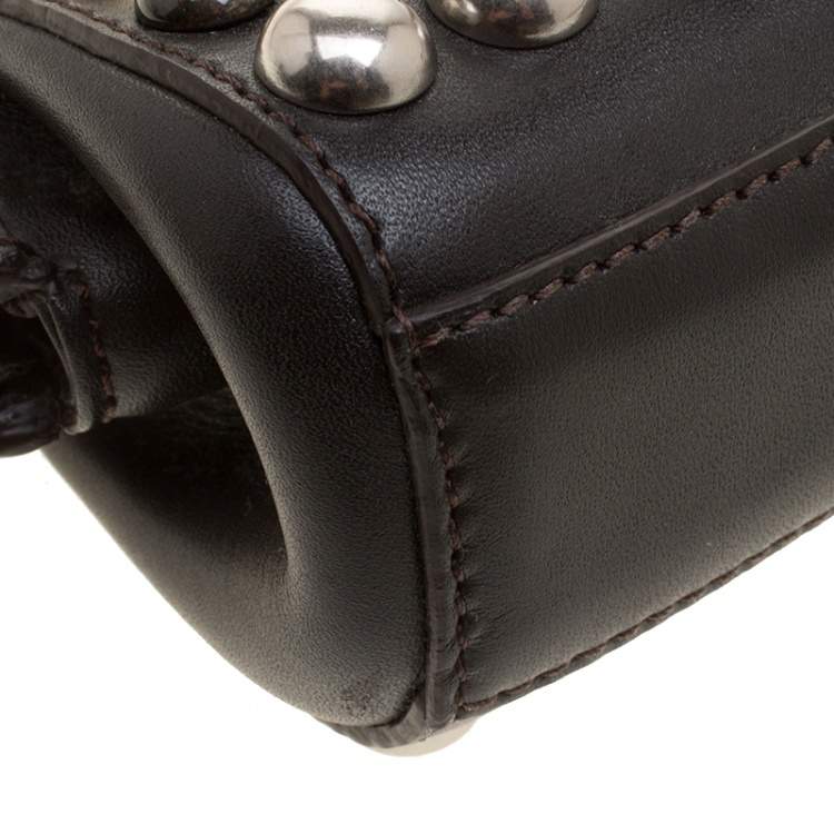 Pre Owned Marc by Marc Jacobs Dark Brown Leather Studded Thunderdome Clutch 