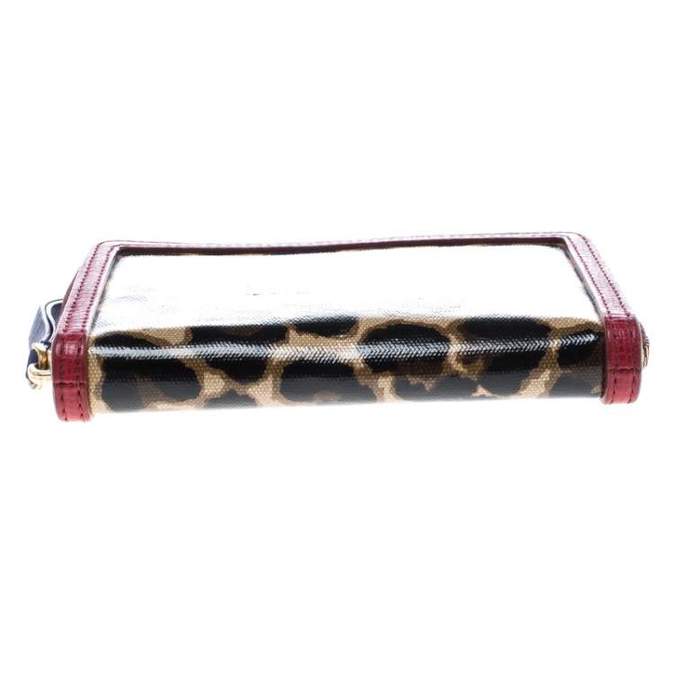 Pre Owned Marc by Marc Jacobs Brown/Red Leopard Print Coated Canvas Wingman Wallet