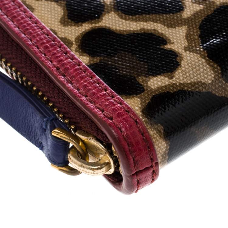 Pre Owned Marc by Marc Jacobs Brown/Red Leopard Print Coated Canvas Wingman Wallet