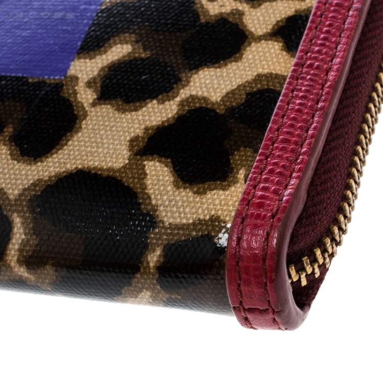 Pre Owned Marc by Marc Jacobs Brown/Red Leopard Print Coated Canvas Wingman Wallet