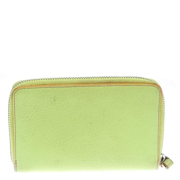 Pre Owned Marc by Marc Jacobs Lime Green/Peach Pink Leather Zip Around Wallet