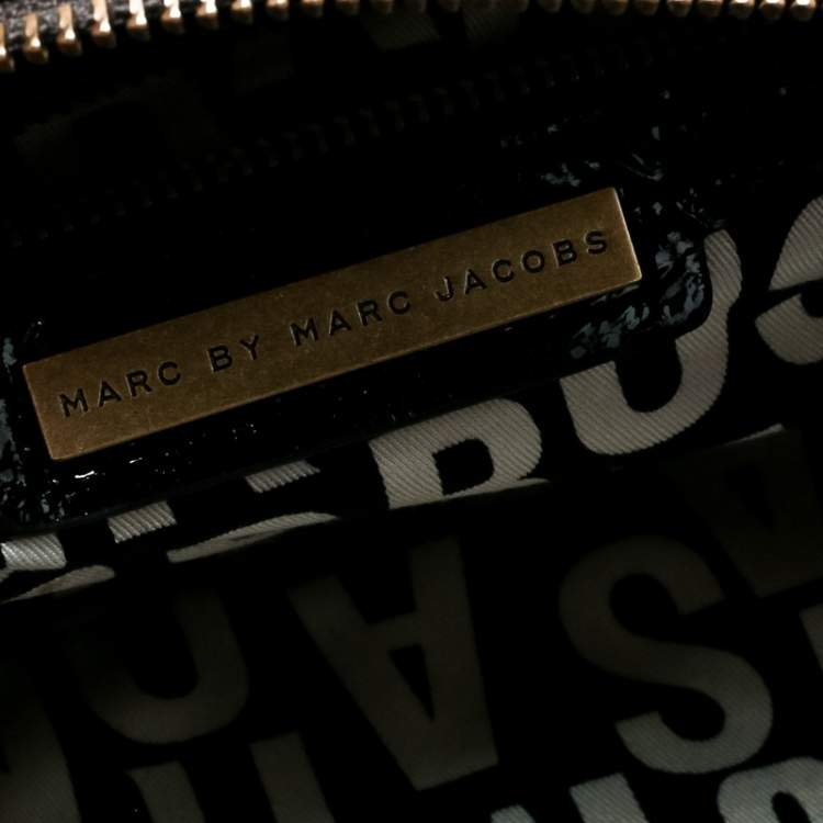Pre Owned Marc by Marc Jacobs Black Laminated Leather Zip Pockets Satchel