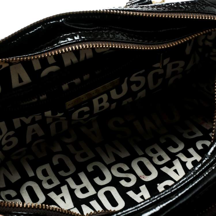 Pre Owned Marc by Marc Jacobs Black Laminated Leather Zip Pockets Satchel