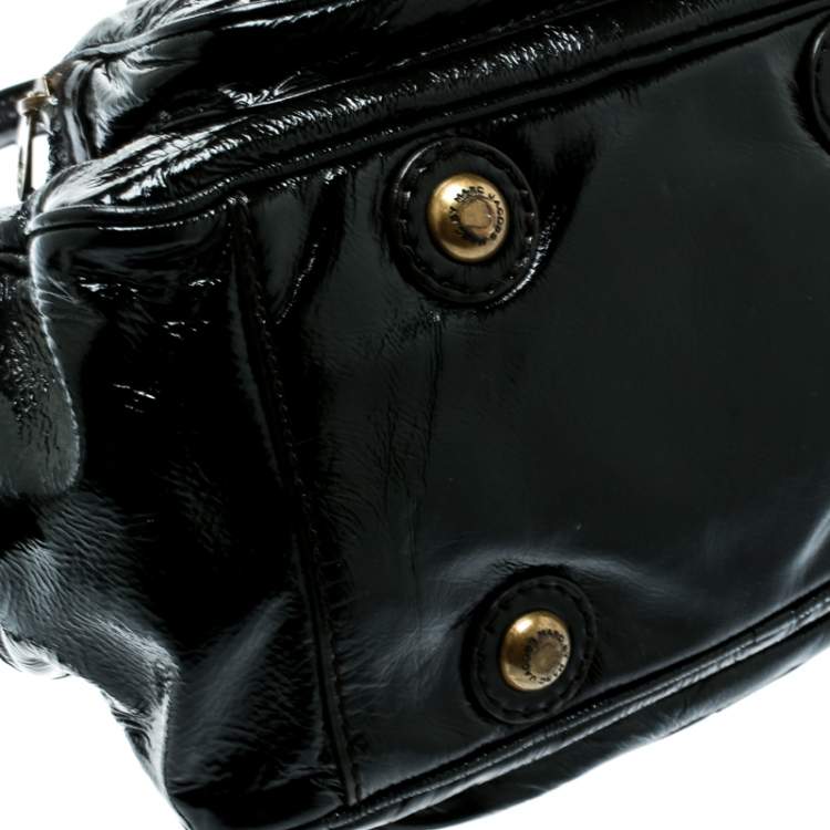Pre Owned Marc by Marc Jacobs Black Laminated Leather Zip Pockets Satchel