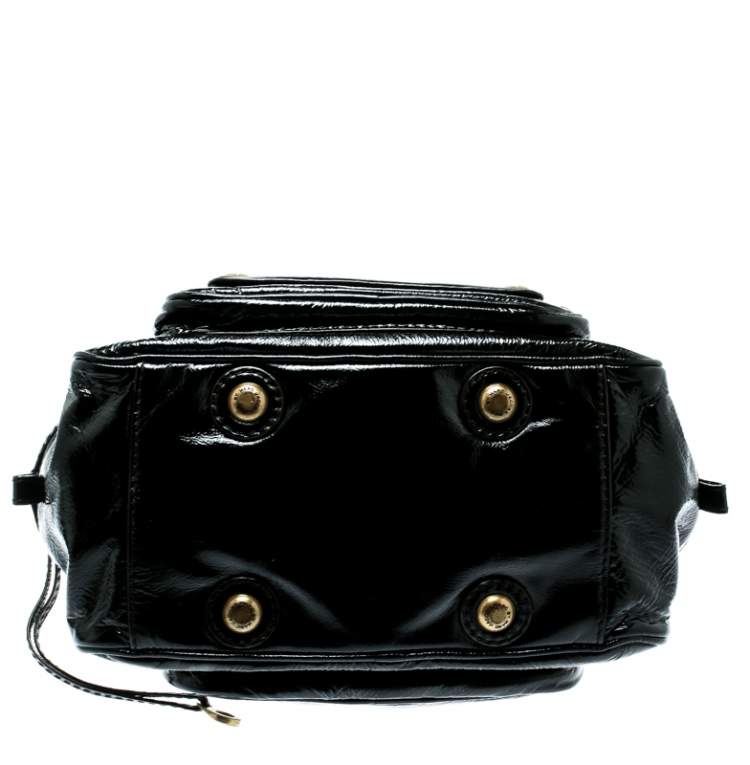 Pre Owned Marc by Marc Jacobs Black Laminated Leather Zip Pockets Satchel