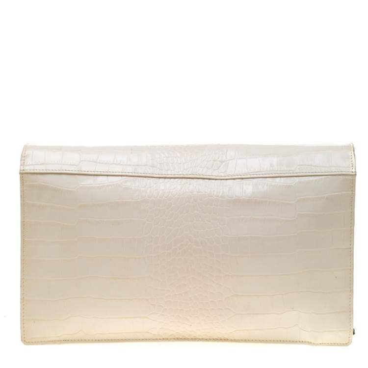 Pre Owned Marc by Marc Jacobs Cream Croc Embossed Leather Chain Shoulder Bag