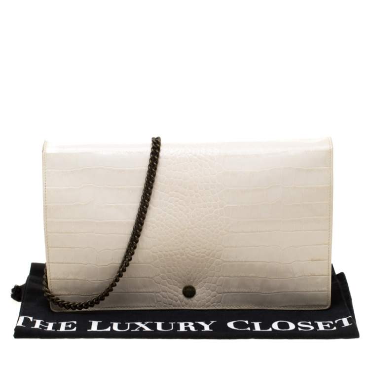 Pre Owned Marc by Marc Jacobs Cream Croc Embossed Leather Chain Shoulder Bag