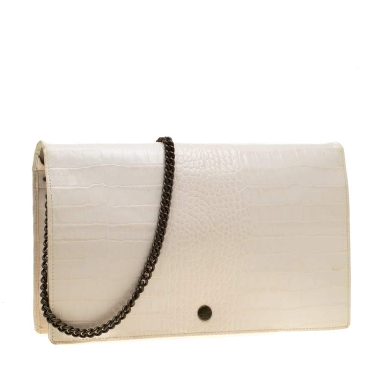 Pre Owned Marc by Marc Jacobs Cream Croc Embossed Leather Chain Shoulder Bag
