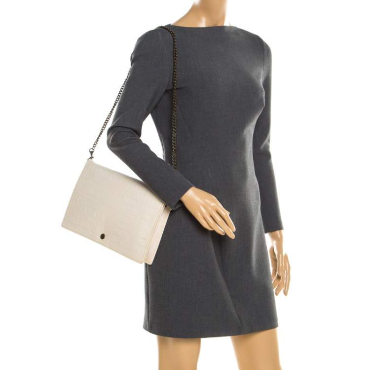 Pre Owned Marc by Marc Jacobs Cream Croc Embossed Leather Chain Shoulder Bag