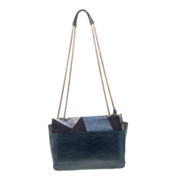 Pre Owned Marc by Marc Jacobs Blue Snakeskin and Leather Shoulder Bag