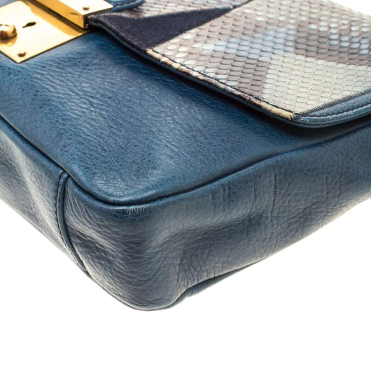 Pre Owned Marc by Marc Jacobs Blue Snakeskin and Leather Shoulder Bag