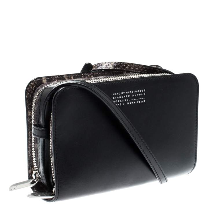 مملوكة مسبقًا Marc by Marc Jacobs Black Leather and Embossed Snakeskin Crossbody Bag