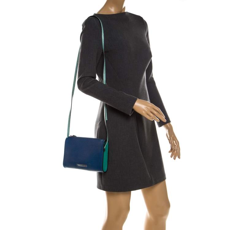 Pre Owned Marc By Marc Jacobs Blue/Green Stingray Embossed Leather Queens Night Out Ellen Crossbody Bag