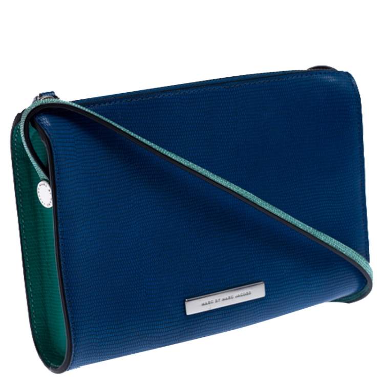 Pre Owned Marc By Marc Jacobs Blue/Green Stingray Embossed Leather Queens Night Out Ellen Crossbody Bag