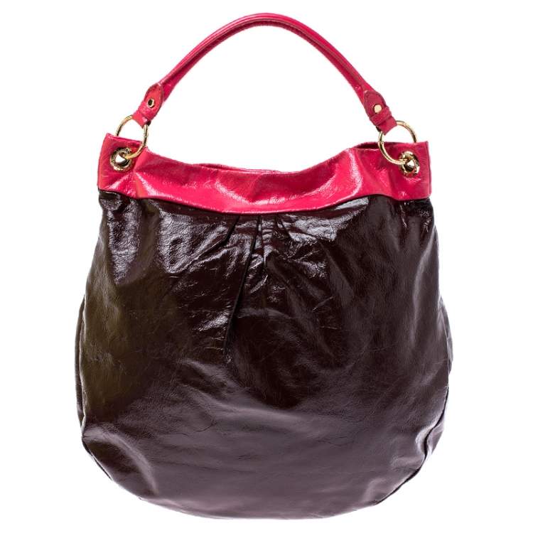 Pre Owned Marc by Marc Jacobs Brown/Pink Patent Leather Classic Q Hillier Hobo