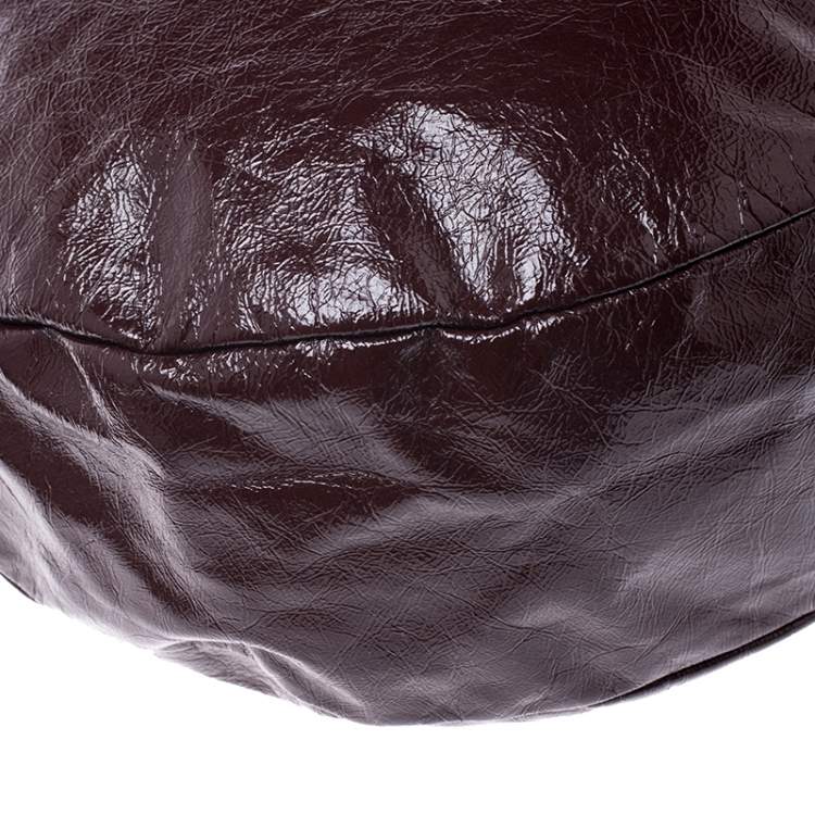 Pre Owned Marc by Marc Jacobs Brown/Pink Patent Leather Classic Q Hillier Hobo