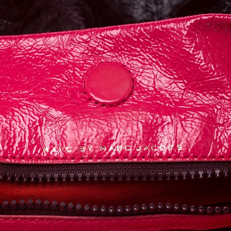 Pre Owned Marc by Marc Jacobs Brown/Pink Patent Leather Classic Q Hillier Hobo