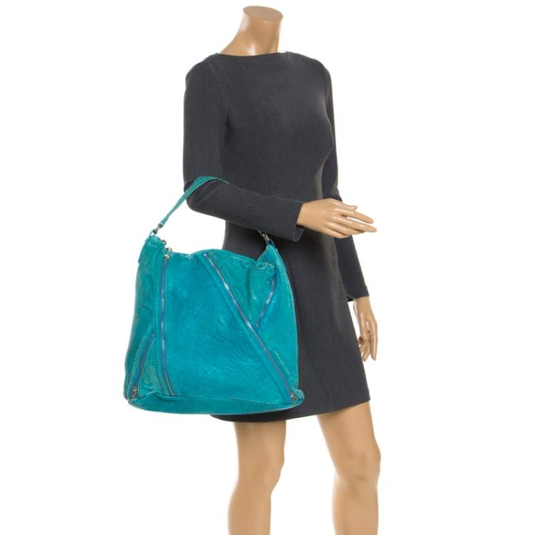 Pre Owned Marc by Marc Jacobs Blue Leather Leola Zip Hobo