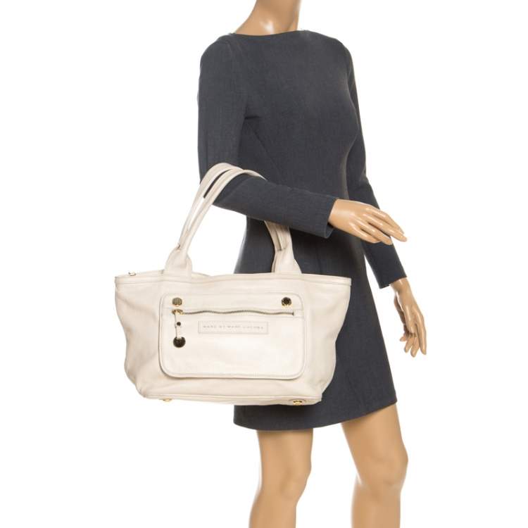 Pre Owned Marc by Marc Jacobs Off White Leather Satchel