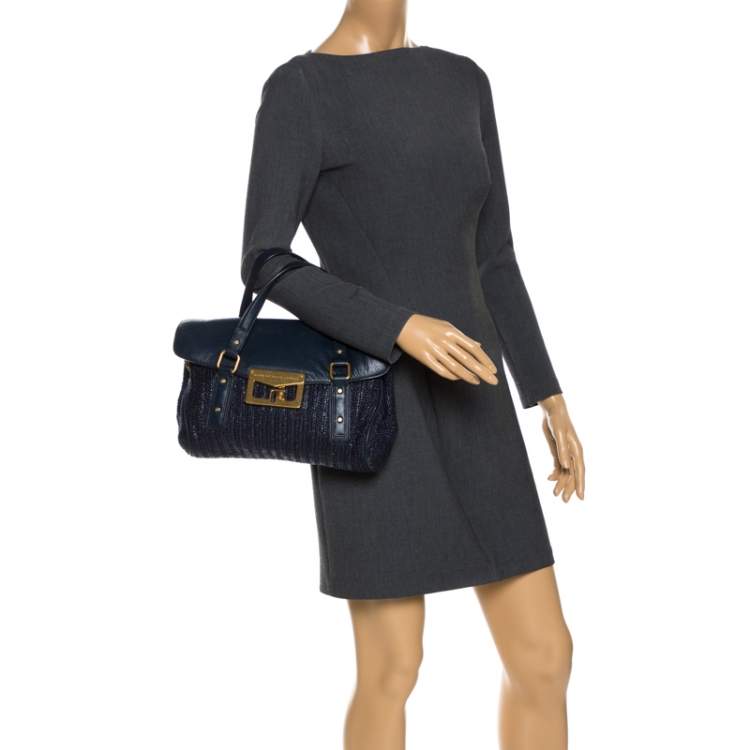Pre Owned Marc by Marc Jacobs Blue Straw and Leather Flap Satchel