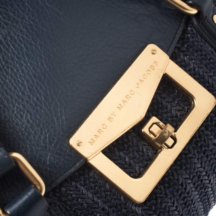 Pre Owned Marc by Marc Jacobs Blue Straw and Leather Flap Satchel