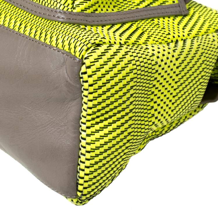 Pre Owned Marc by Marc Jacobs Neon Green/Grey Patent Leather and Nylon Werdie Satchel