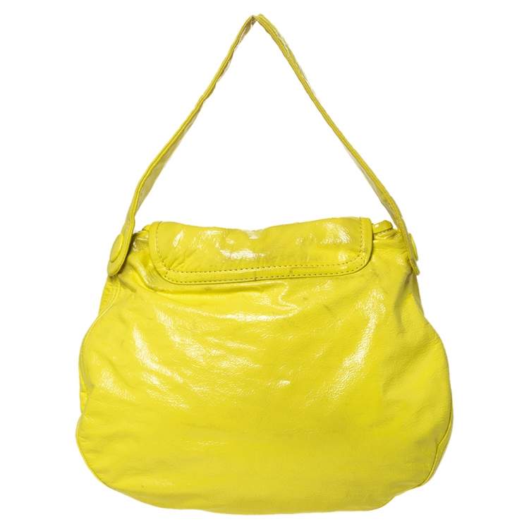 Pre Owned Marc by Marc Jacobs Yellow Patent Leather Turnlock Flap Chain Hobo