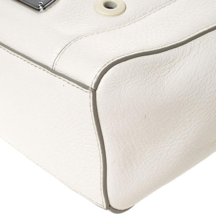 Pre Owned Marc By Marc Jacobs White Leather Eyelet Tote