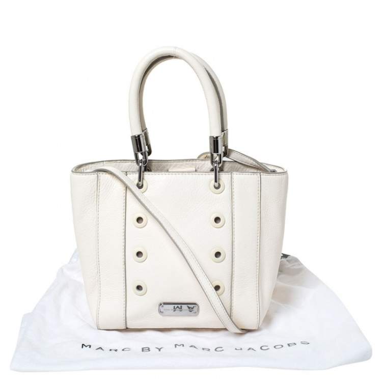 Pre Owned Marc By Marc Jacobs White Leather Eyelet Tote