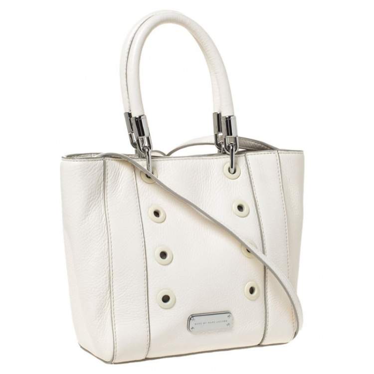 Pre Owned Marc By Marc Jacobs White Leather Eyelet Tote