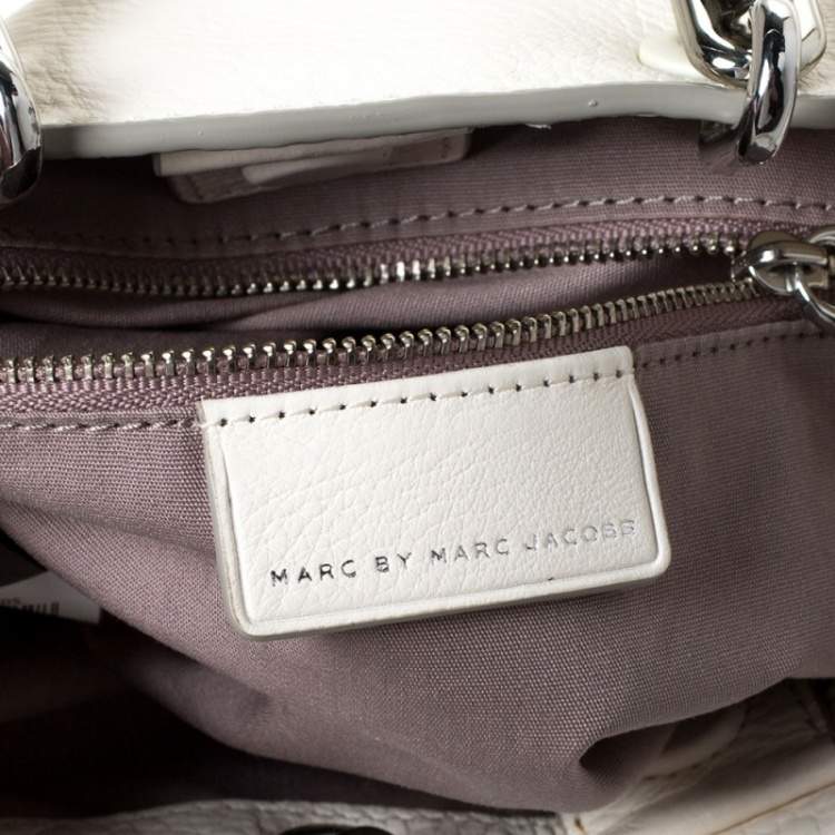 Pre Owned Marc By Marc Jacobs White Leather Eyelet Tote