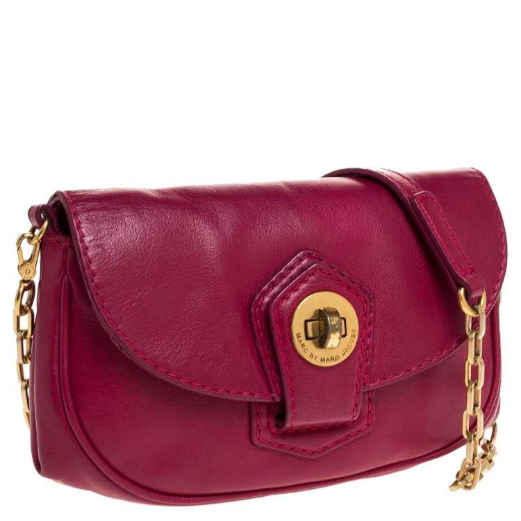 Pre Owned Marc by Marc Jacobs Magenta Leather Crossbody Bag
