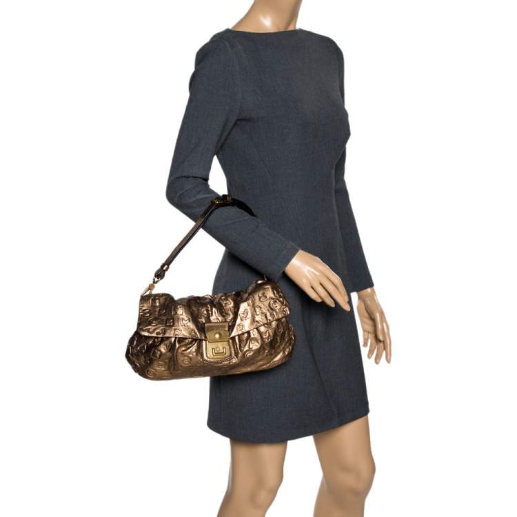 Pre Owned Marc by Marc Jacobs Metallic Gold Monogram Leather Shoulder Bag