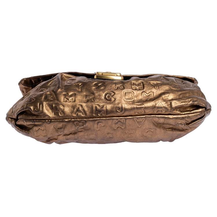 Pre Owned Marc by Marc Jacobs Metallic Gold Monogram Leather Shoulder Bag
