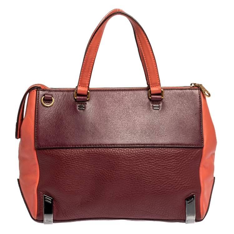 Pre Owned Marc by Marc Jacobs Burgundy/Orange Leather Zipped Satchel