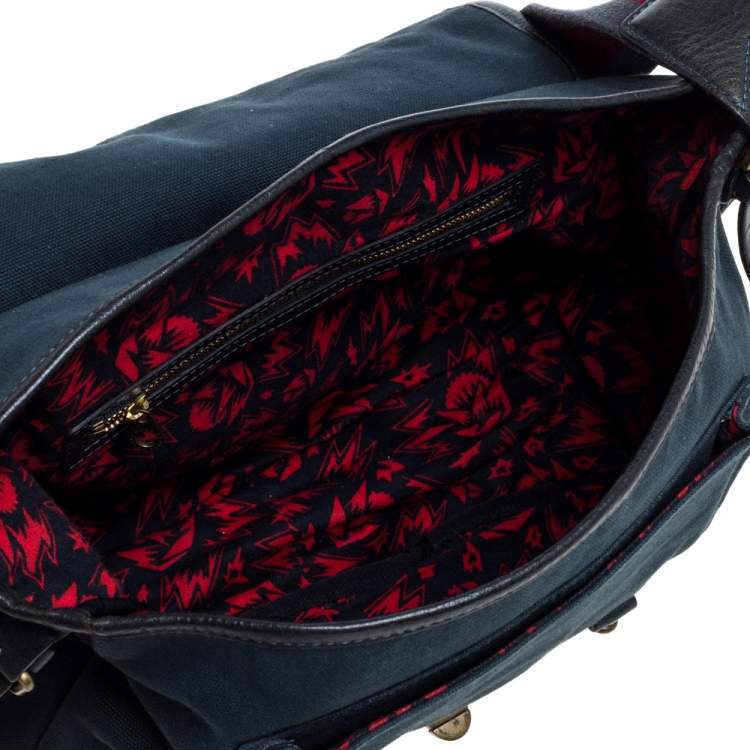 Pre Owned Marc by Marc Jacobs Dark Blue Canvas and Leather Turnlock Flap Shoulder Bag