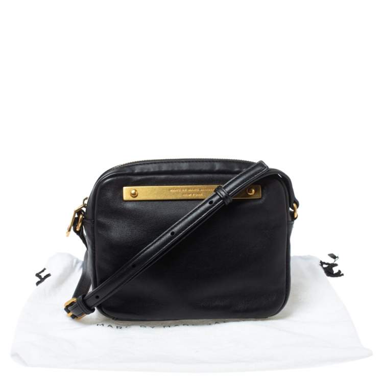 Pre Owned Marc by Marc Jacobs Black Leather Logo Plaque Shoulder Bag