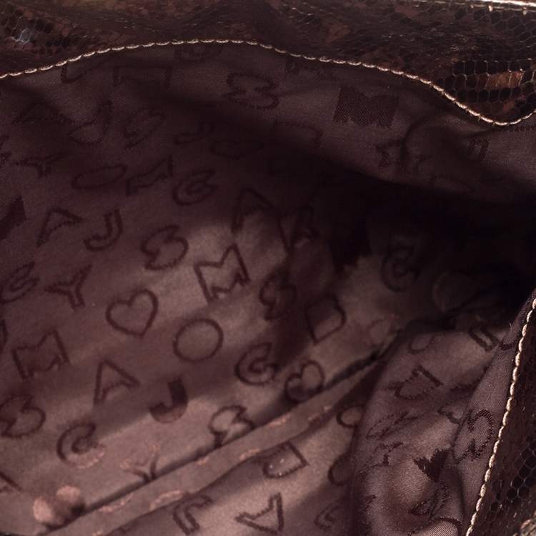 Pre Owned Marc by Marc Jacobs Metallic Bronze Snakeskin Effect Patent Leather Pushlock Flap Clutch