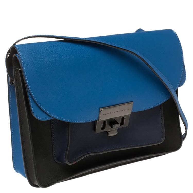 Pre Owned Marc by Marc Jacobs Blue/Black Leather Lip Lock Shoulder Bag