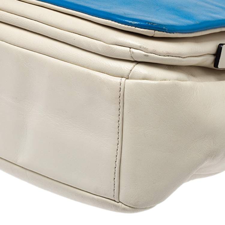 Pre Owned Marc By Marc Jacobs Blue/White Leather Goodbye Columbus Top Handle Bag