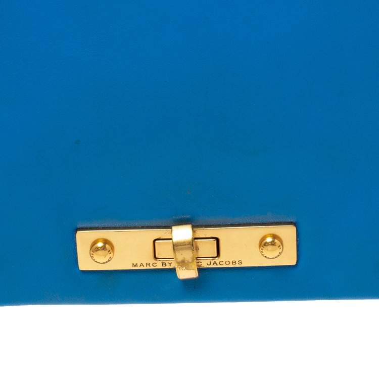 Pre Owned Marc By Marc Jacobs Blue/White Leather Goodbye Columbus Top Handle Bag