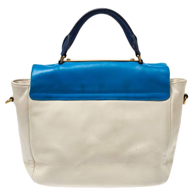 Pre Owned Marc By Marc Jacobs Blue/White Leather Goodbye Columbus Top Handle Bag
