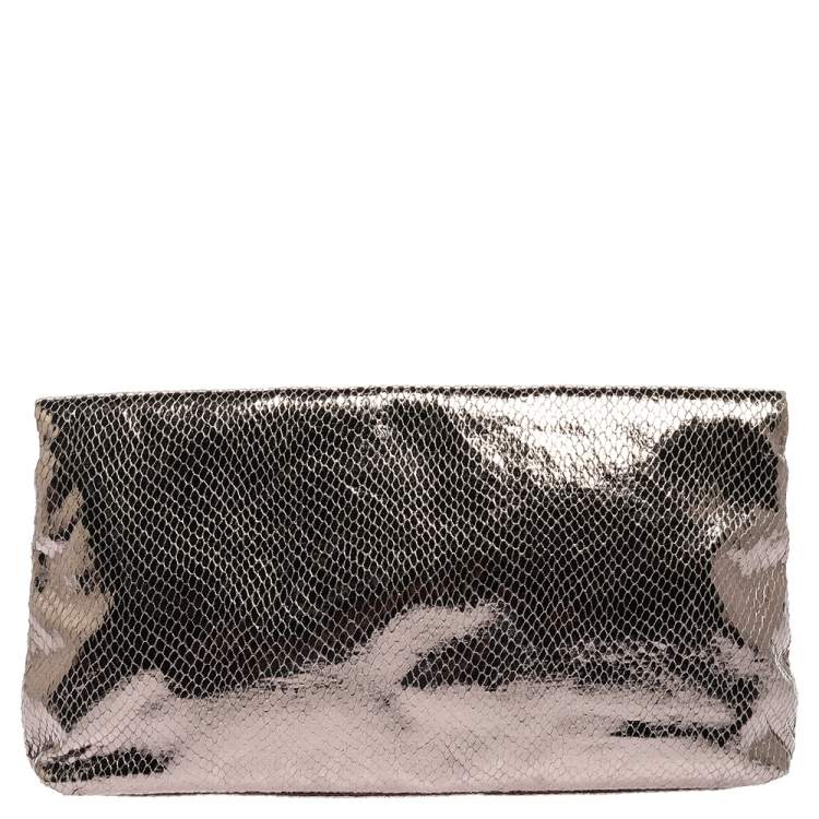 مملوكة مسبقًا Marc by Marc Jacobs Metallic Snakeskin Effect Leather Fold Over Clutch