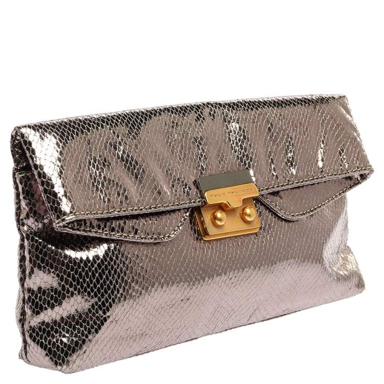 مملوكة مسبقًا Marc by Marc Jacobs Metallic Snakeskin Effect Leather Fold Over Clutch