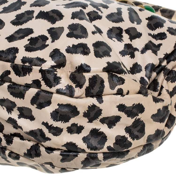 Pre Owned Marc by Marc Jacobs Beige/Black Leopard Print Leather New Q Lil Riz Hobo
