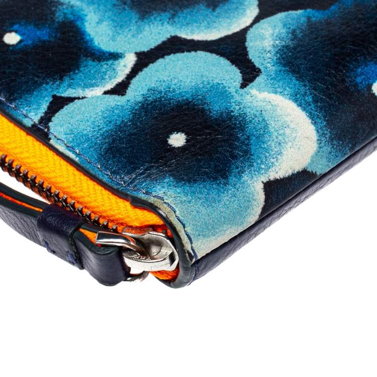 Pre Owned Marc by Marc Jacobs Blue Printed Leather Sophisticato Wingman Wristlet Wallet