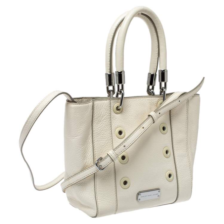 Pre Owned Marc By Marc Jacobs White Leather Eyelet Tote